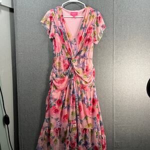Isaac Mizrahi LIVE! Regular Always Isaac Printed Mesh Midi Dress Pink SIze XS